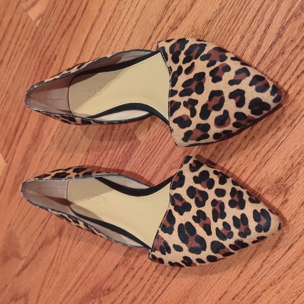 J Crew Pointed Flats in Leopard Print Calf Hair